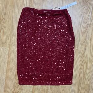 Susana Monaco Red Sequined Sparkly Mini Pencil Skirt Medium Party NWT